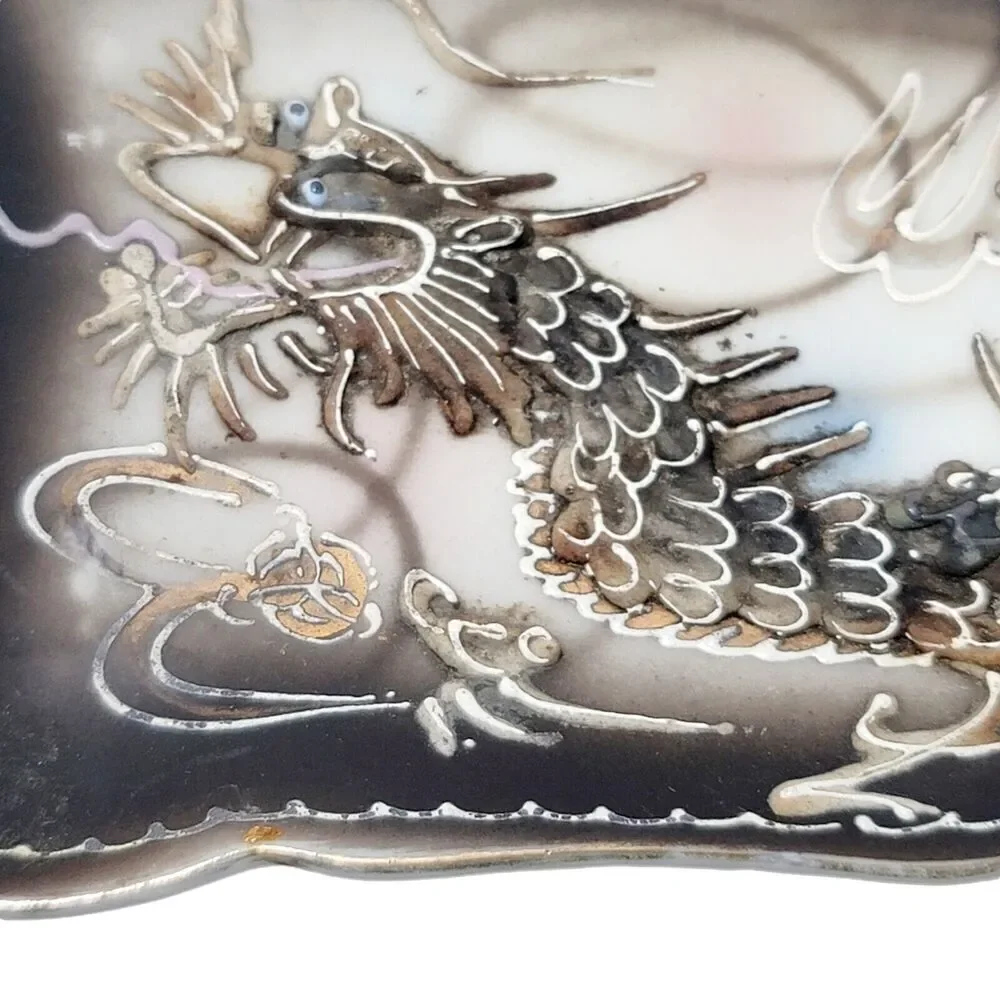 Vintage Moriage Dragonware Hand Painted‎ Dragon Jewelry Trinket Dish Japan